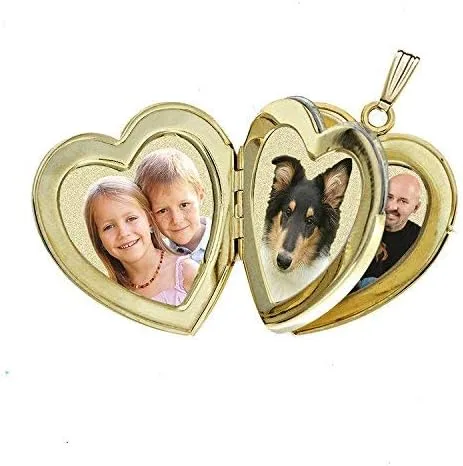 Vista 3 de Personalized Photo Engraved Heart Shaped Custom Photo PendantPhoto NecklacePhoto Charm with 4-Page Photo Heart Locket 1 14 Inch x 1 14 Inch in 14K