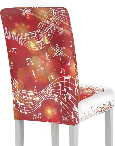 Vista 3 de HUGS IDEA Christmas Seat Covers for Dining Room Chairs Set of 6 Music Notes Stretch Chair Slipcovers Protector Removable and Washable Kitchen Dining