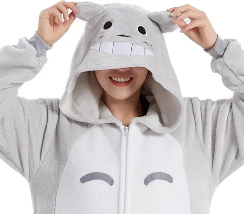 Vista 2 de U-ParBoo Pijama mameluco para adultos de franela con dibujos animados de animales para cosplay de Halloween