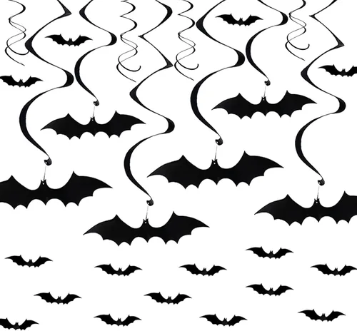 Vista 2 de Calcomanías de pared colgantes de murciélagos, decoraciones de fiesta de Halloween, 28 piezas de murciélagos voladores 3D, calcomanías de decoración