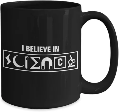 Vista 3 de I Believe in Science estudio conocimiento hechos taza de café, 11onza, Negro