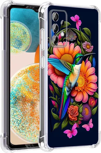 Vista 40 de Funda para Galaxy A23 5G, diseño de flores de mariposa azul, protección contra caídas, a prueba de golpes, carcasa protectora de cuerpo completo