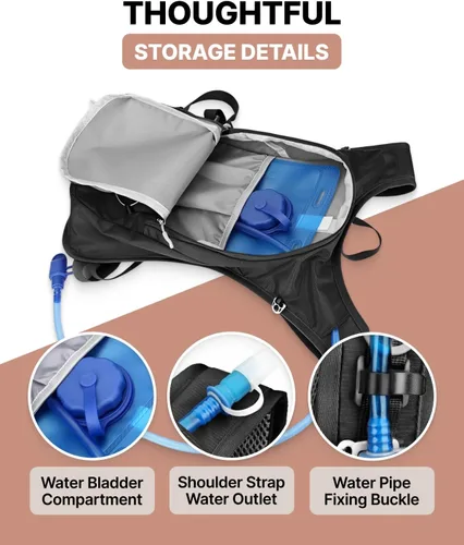 Vista 5 de Owleys Mochila de hidratación - Mochila de hidratación ligera e impermeable Bolsa de agua de 2 litros Mochila para correr y ciclismo
