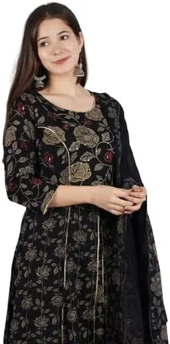 Vista 4 de Trend matters Conjunto de Kurta y Palazzo negro para mujer india, rayón