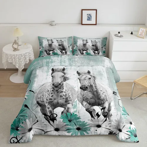 Vista 9 de Erosebridal Juego de edredón con estampado de vaca de las Highland, juego de ropa de cama de granja occidental verde azulado, decoración rústica