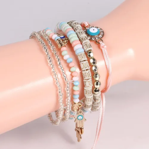 Vista 3 de Solosoya Bohemian Boho Stackable Bracelets for Women Set, Girls Stretch Multilayer Stack Beads Colorful Beaded Charm Bracelets Girl Handmade Jewelry