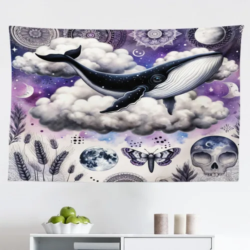 Vista 49 de Ambesonne Tapiz de hongos, atmósfera psicodélica, escena astral estrellada con motivos orientales trippy, decoración de tela para colgar en la pared