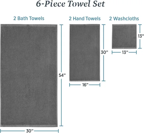 Vista 4 de Welhome Franklin - Juego de 6 toallas 100% de algodón con textura, 600 GSM, suaves y lujosas, 2 toallas de baño, 2 toallas de mano, 2 paños