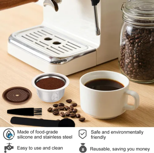 Vista 4 de Juego de cápsulas de café reutilizables para Nespresso Vertuo, acero inoxidable 5.1 fl oz/5.07oz recargable cápsula de café accesorios con tapa