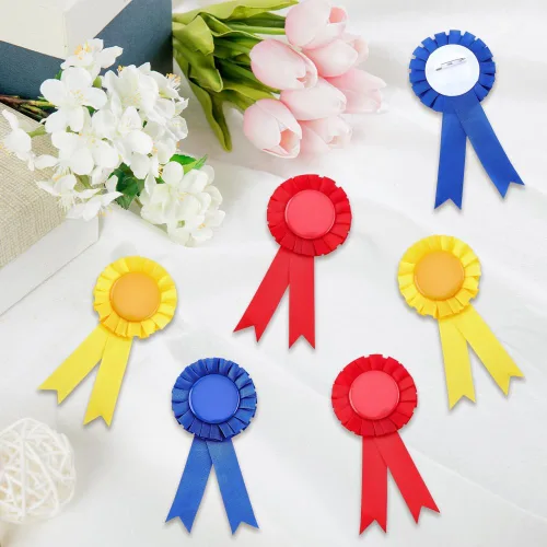 Vista 7 de CRASPIRE 12 unidades de 3 colores en blanco con botón de cinta de premio en el primer lugar, broche ganador de la victoria, roseta, gran premio
