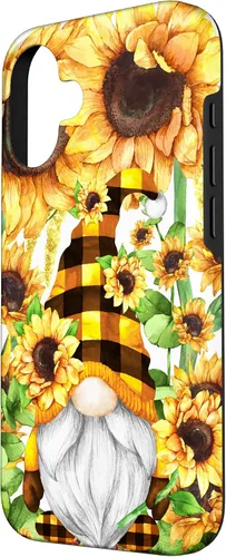 Vista 2 de iPhone 16 Gnomo de girasol con sombrero de cuadros de búfalo para niñas de moda lindo caso