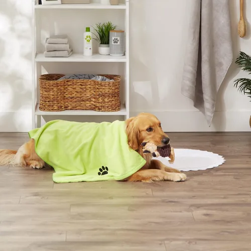 Vista 5 de Bone Dry Toalla de microfibra para aseo de mascotas, colección bordada, XL, 41 x 23.5 pulgadas, color verde lechuga (paquete de 2)