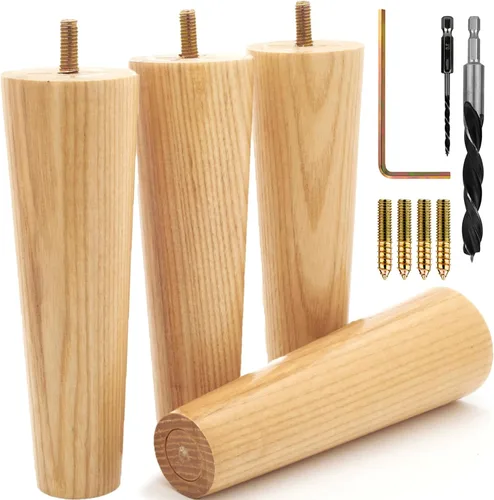 Vista 29 de Airy Abode Patas de madera de fresno prémium para muebles (kit de instalación completa): elige tu tamaño y color Ceniza