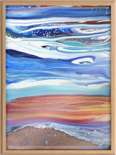 Vista 2 de Kate and Laurel Blake Coastal Currents - Arte de pared de vidrio impreso enmarcado por Xizhou Xie, 18 x 24 pulgadas, natural, arte abstracto moderno