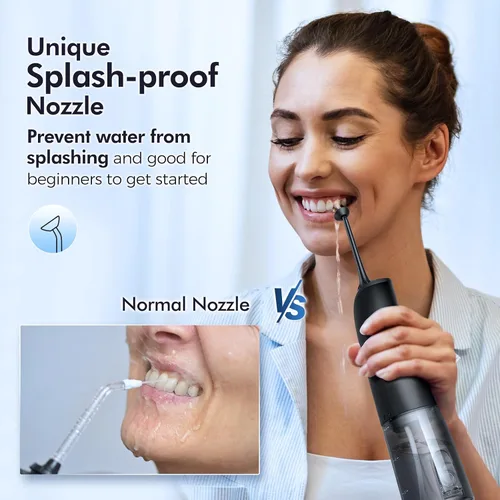 Vista 9 de Demita Irrigador dental inalámbrico para dientes, 10.1 fl oz, 3 modos, 5 puntas de chorro, púa eléctrica portátil para adultos, kit de limpieza