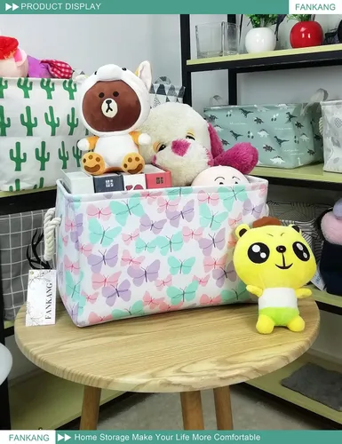 Vista 4 de Cesta rectangular de tela con estampado de dinosaurios para almacenamiento de guardería, cesta de almacenamiento, bolsa de libros, cestas de regalo