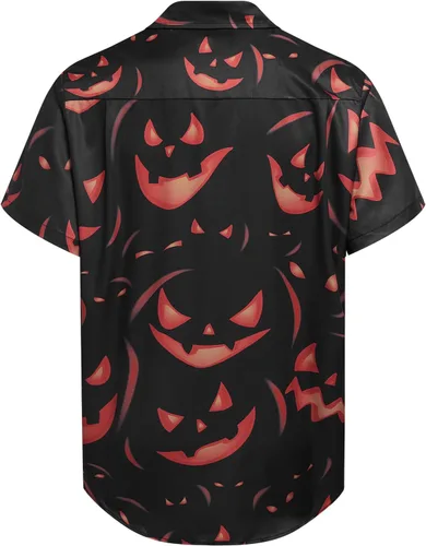 Vista 2 de Hardaddy Camisa de Halloween para hombre, manga corta, con botones, divertida impresión, casual