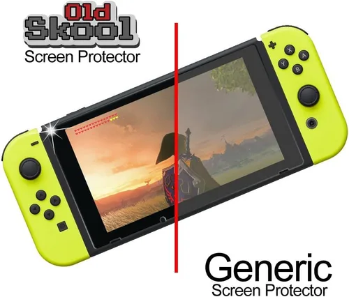 Vista 3 de Old Skool Protector de pantalla de vidrio templado para Nintendo Switch 2017 (2 unidades) HD Shield con película antiburbujas y antihuellas