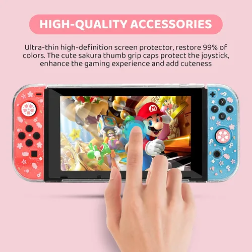 Vista 5 de FANPL Lindo paquete de funda de transporte para Nintendo Switch, kit de accesorios de funda de interruptor rosa con funda de viaje dura de flores
