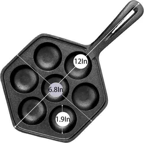 Vista 9 de WUWEOT Sartén antiadherente Aebleskiver, plancha Takoyaki de hierro fundido para hacer panqueques Munk, bolas de panqueques, poffertjes, puffs