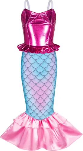Vista 3 de Little Girls Mermaid Princess Costume for Girls Dress Up Party with Gloves,Crown Mace