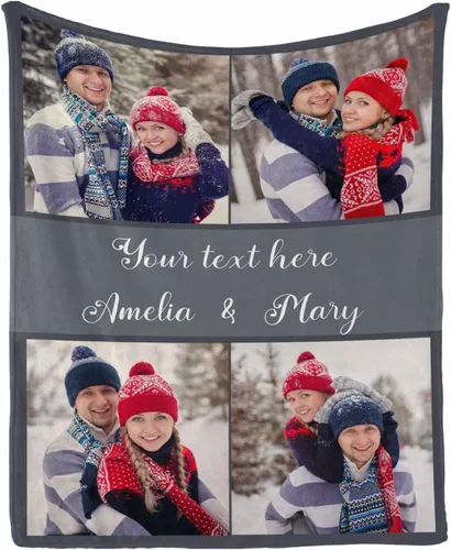 Vista 13 de InterestPrint Manta personalizada con texto y fotos, collage, regalo personalizado para cumpleaños, aniversario, boda, regalo personalizado