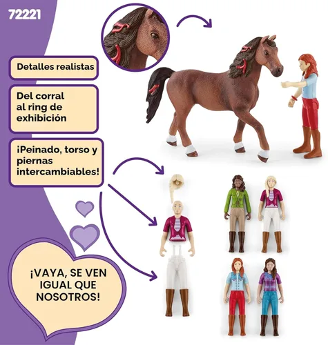 Vista 4 de Schleich Horse Club - Juego completo de figuras de juguete de 40 piezas del Horse Club Rider - Figuras articuladas de jinete de Hannah, Sofia, Lisa