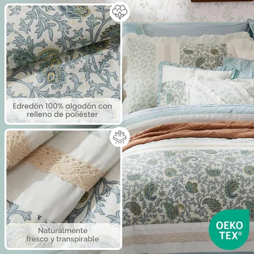Vista 3 de Madison Park - Juego de edredón Dawn, 100% algodón, tipo Shabby Chic, diseño moderno rústico, ropa de cama para todas las estaciones, fundas a Aqua