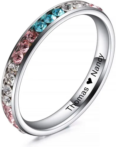 Vista 11 de INBLUE Anillos de promesa personalizados con grabado con fecha de nombre, anillos personalizados para mujeres y niñas, mejor amiga, día de la madre