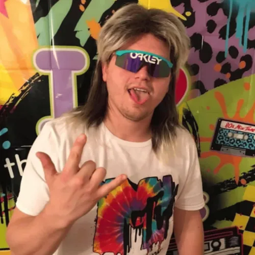Vista 5 de ALLAURA Pelucas rubias de estilo mullet para hombre, para disfraces de los años 70 u 80, accesorio de fiesta elegante, para cosplay, peluca de Joe