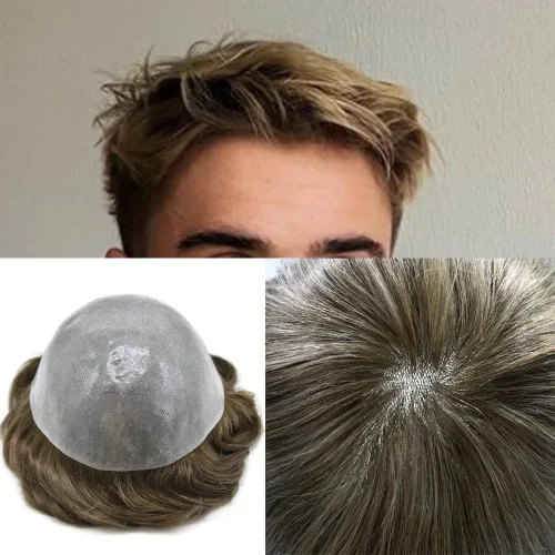 Vista 36 de PU Toupee para hombres pieza de pelo real sistema de reemplazo de cabello humano para hombres Toupee pieza de pelo para hombres piel polivinílica