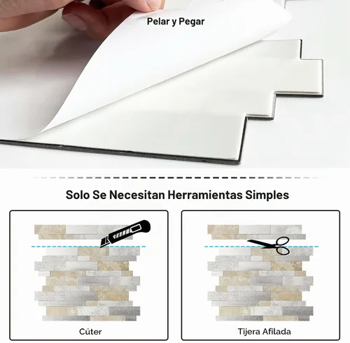 Vista 5 de BeNice - Azulejos autoadhesivos para salpicaderos que se despegan y pegan para cocina, adhesivos lineales de mosaico para baño, impermeables