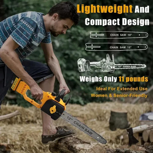 Vista 8 de Motosierra inalámbrica para batería Dewalt de 20 V, motosierra eléctrica sin escobillas de 12 pulgadas/10 pulgadas con engrasador automático
