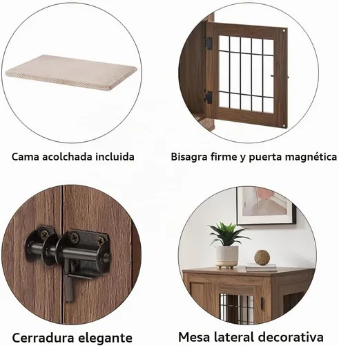 Vista 5 de unipaws Jaula de perro estilo muebles de 25.5 pulgadas para perros pequeños Nogal