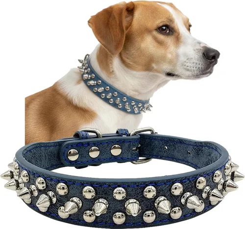 Vista 8 de Collar para perro con tachuelas, de piel sintética, con cúpula plateada, antimordeduras, ajustable, resistente, estilo punk, para perros pequeños