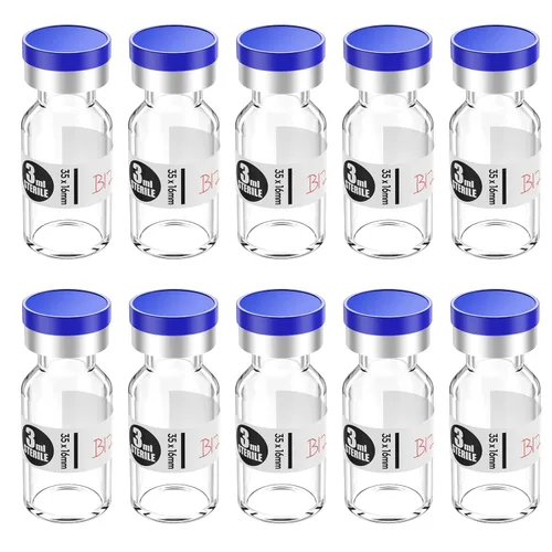Vista 8 de 1ml 10 piezas de vial estéril vacío con tapas de plástico de aluminio desmontables, botella de penicilina de 13mm con tapón de crimpar, vial