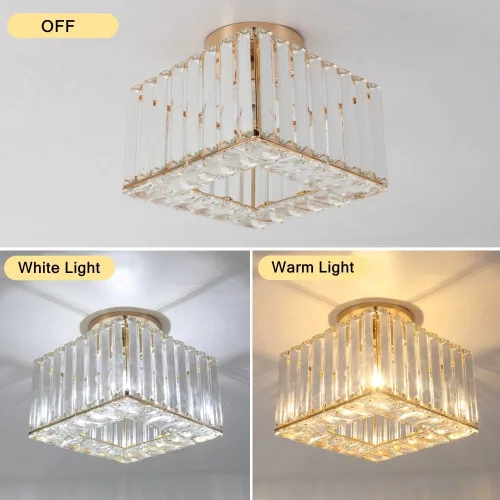 Vista 5 de Moderna lámpara de techo de cristal, iluminación semiempotrada con acabado dorado LED con base E26/27 para dormitorio, entrada, vestíbulo, pasillo