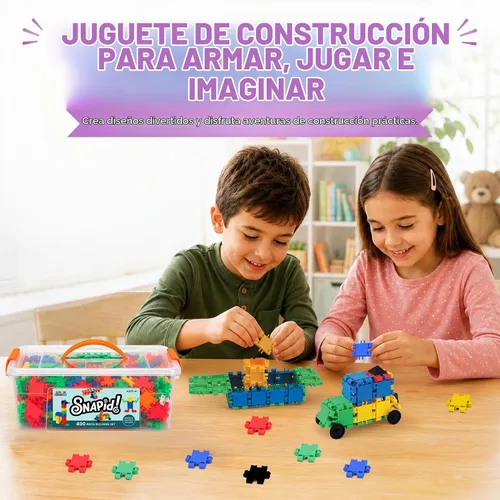 Vista 9 de Snapid Building Bricks - Juego de 400 piezas de juguetes de conexión, juego de bloques coloridos fuertes y duraderos con almacenamiento, bloques