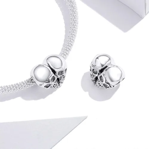 Vista 4 de Pulseras de plata de ley 925 para mujer, cuentas de calavera de Halloween, para pulseras Pandora y amigas (dijes de calavera plateada), Cristal