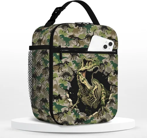 Vista 23 de Lonchera de béisbol para niños, con aislamiento, con diseño de calavera y béisbol, lonchera para niños, escuela, trabajo, oficina, viajes, picnic
