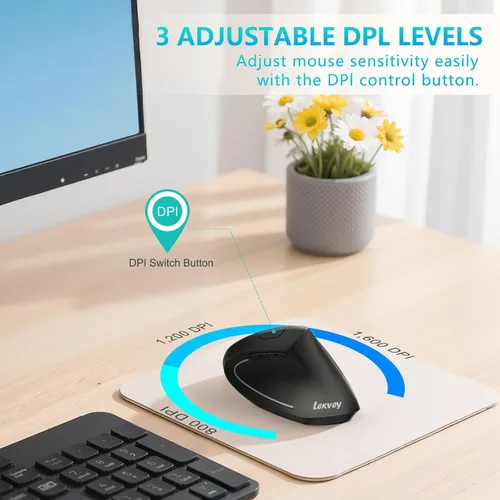Vista 8 de Lekvey Ratón ergonómico, mouse inalámbrico vertical recargable, agarre