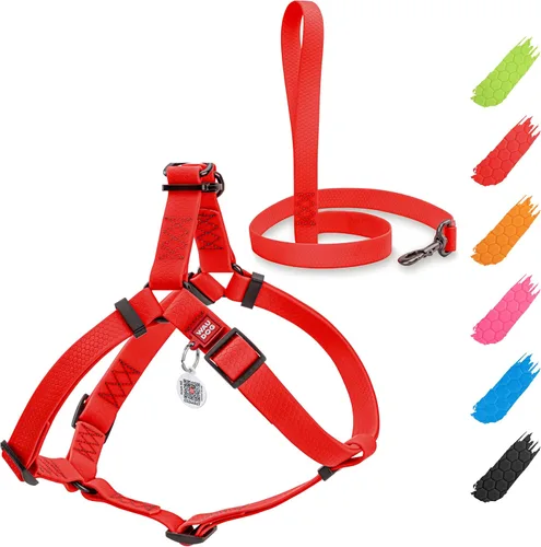 Vista 16 de WAUDOG Juego de arnés y correa impermeable para perro de 6 pies, ajustable, resistente con cierre de metal duradero y placa QR para perro