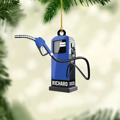 Vista 2 de Adorno de Navidad personalizado con bomba de gas, decoración retro personalizada para árbol de vacaciones, recuerdo único para trabajadores