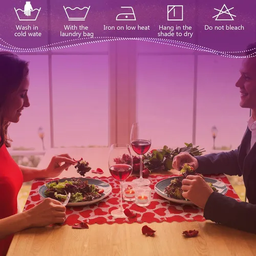 Vista 6 de Boao Camino de mesa de encaje con corazón de San Valentín bordado rojo corazón para decoración de mesa de boda, propuesta de velas, cena