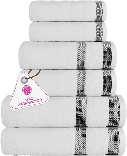 Vista 35 de CASA COPENHAGEN Bella - Juego de toallas de 6 piezas, color gris a rayas, 21.16 oz/m², 2 toallas de baño, 2 toallas de mano y 2 toallas pequeñas