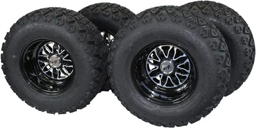 Vista 6 de (juego de 4) 20x10.00-10 ATW-045 con ruedas negras brillantes Fusion 10x7 para golf