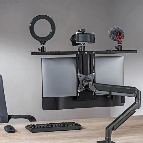 Vista 3 de Mount Plus MDS12-2 - Estante de monitor compatible con VESA todo en uno para organizador de dispositivos, perfecto para reuniones en línea