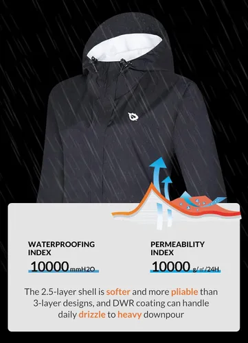 Vista 3 de BALEAF Chubasqueros impermeables para mujer, 10000 mmH2O, impermeable ligero, rompevientos con capucha para senderismo al aire libre, viajes