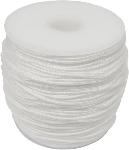 Vista 2 de Y-Axis Rollo de 150 yardas de nailon trenzado blanco claro de 0.039 in con 6 pomos de cuerda de madera blanca + cinta suave