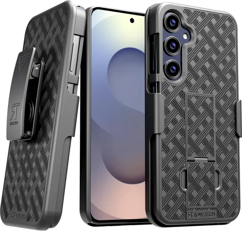 Vista 8 de Funda diseñada para Samsung Galaxy S24 con funda de clip para cinturón, funda de teléfono con función atril, color negro